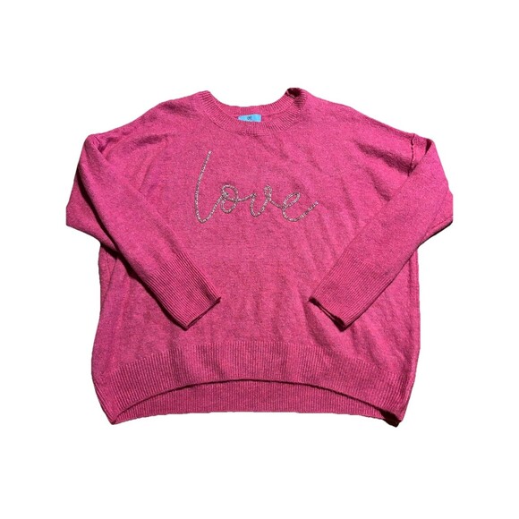 CeCe Pink Sweater Rhinestone “Love” Script Pullover Size Large - Picture 1 of 4
